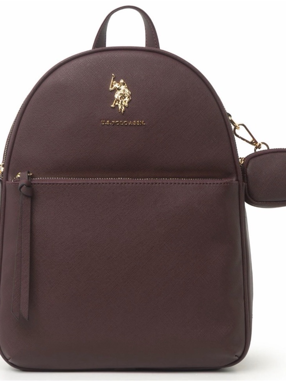 U.S. Polo Assn. Saffiano Backpack in Burgundy with Gold Hardware